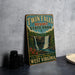 A vintage-style sign for Twin Falls Resort State Park in West Virginia, featuring a waterfall and lush greenery.