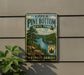 A vintage-style sign for Upper Pine Bottom State Park in Pennsylvania, featuring a scenic landscape with pine trees, a river, and mountains.