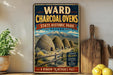A vintage-style poster advertising Ward Charcoal Oven State Historic Park in Nevada, featuring a scenic illustration of traditional teepees and mountains.