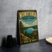 A vintage-style metal sign for Wawayanda State Park in New Jersey, featuring a scenic landscape with a lake and mountains.