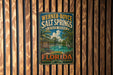 A vintage-style metal sign for Werner-Boyce Salt Springs State Park in Florida, featuring a tropical landscape with palm trees and a bird.