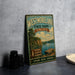A vintage-style metal sign for Westmoreland State Park, Virginia, featuring a scenic landscape with a lake and mountains.
