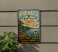 A vintage-style metal sign for Widewater State Park, Virginia, featuring a scenic landscape with a lake and mountains.