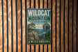 A vintage metal sign for Wildcat Mountain State Park in Wisconsin, featuring a scenic landscape with a mountain, trees, and a river.