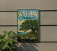 A vintage metal sign for Wye Oak State Park in Maryland, featuring a large tree and a sailboat on the water.
