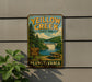A vintage-style sign for Yellow Creek State Park in Pennsylvania, featuring a scenic image of the park and its surroundings.