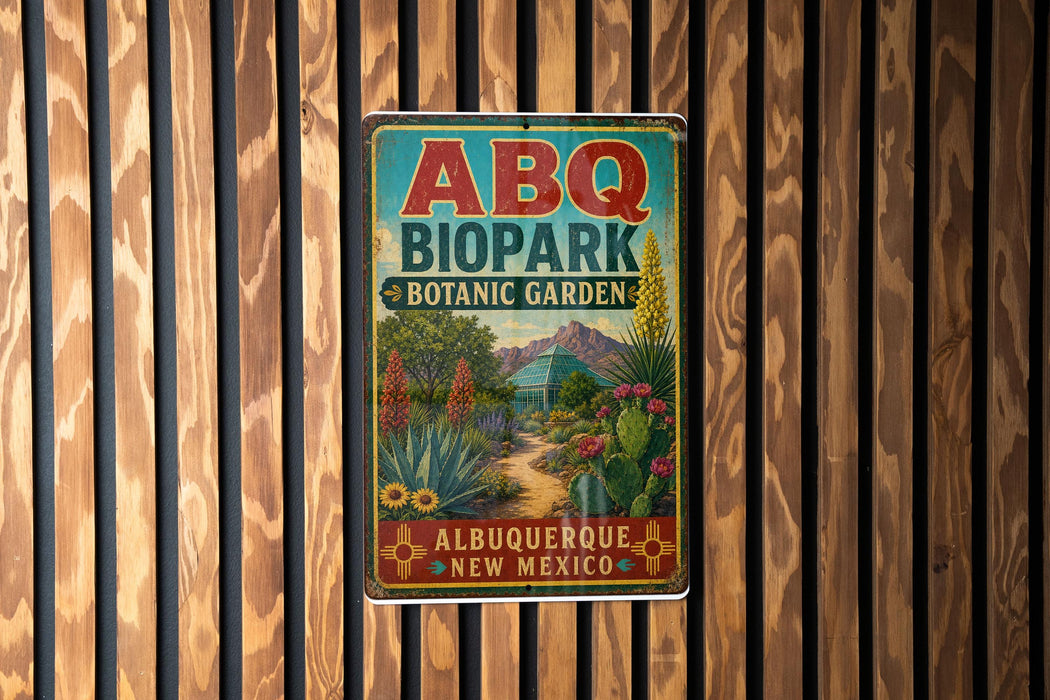a vintage-style sign for the Abq Botanic Garden in Albuquerque, New Mexico.