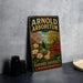 A vintage-style sign for the Arnold Arboretum of Harvard University in Massachusetts, featuring a colorful illustration of a garden with flowers and trees.