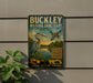 A vintage metal sign for the Buckley Wildlife Sanctuary in Aucubon, Kentucky, featuring an illustration of a heron and ducks in a natural setting.