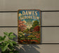 A vintage metal sign for the Dawes Arboretum in Newark, Ohio, featuring a scenic landscape with trees, flowers, and a pond.