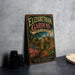 A vintage-style metal sign for Elizabethan Gardens in North Carolina, featuring a garden scene with a path leading to a house surrounded by flowers.