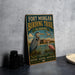 A vintage-style metal sign for the Fort Morgan Birding Trail in Alabama, featuring illustrations of birds and a scenic landscape.