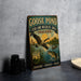 A vintage-style metal sign for the Goose Pond Fish and Wildlife Area in Indiana, featuring a goose in flight and a fish in the water.