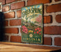 A vintage-style sign for "Green Spring Gardens" in Virginia, featuring a garden scene with flowers and a gazebo.