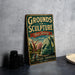 A vintage-style sign for "Grounds for Sculpture New Jersey" is displayed on a table, with a blurred background.