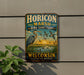A vintage-style metal sign for the Horizon Marsh Bird Sanctuary in Wisconsin, featuring an illustration of a heron and ducks in flight against a sunset backdrop.