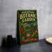 A vintage-style metal sign for the Houston Botanic Garden in Texas, featuring colorful illustrations of plants and flowers.