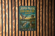 A vintage metal sign for the Jasper-Pulaski Fish & Wildlife Area in Indiana, featuring an illustration of a bird, a fish, and a deer.