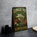 A vintage-style sign for "LONGUE VUE HOUSE AND GARDENS" in New Orleans, Louisiana, featuring a large illustration of a house surrounded by flowers and greenery.