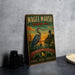A vintage-style metal sign for Magee Marsh Wildlife Area in Ohio, featuring an illustration of a heron and a sunset landscape.