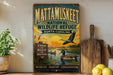A vintage-style sign for Mattamukkee National Wildlife Refuge in North Carolina, featuring an illustration of ducks swimming in a pond and a bird flying overhead.