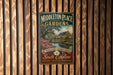 A vintage metal sign for Middleton Place Gardens in South Carolina, featuring a scenic landscape with a pond and lush greenery.