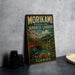 A vintage metal sign for the Morikami Museum and Japanese Gardens in Florida, featuring an illustration of a Japanese garden with a bridge and cherry blossoms.