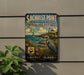 a vintage-style metal sign for the Sacheost Point National Wildlife Refuge in Rhode Island, depicting a seagull and a lighthouse on a cliff overlooking the ocean.