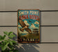 A vintage-style metal sign for Smith Point Hawk Watch in Texas, featuring an illustration of a hawk in flight and a lookout tower.