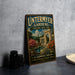 A vintage-style metal sign for "Untermyer Gardens" in New York, featuring a scenic image of a garden with a fountain and ornate architecture.