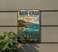 a vintage-style sign for the "AHII-KINAU Natural Area Reserve" in Hawaii, depicting a tropical landscape with a turtle swimming in the ocean.