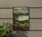 a vintage-style metal sign for Appomattox-Buckingham State Forest, with a scenic landscape of trees, a lake, and mountains in the background.