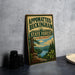 A vintage-style sign for Appomattox-Buckingham State Forest, Virginia, featuring a scenic landscape with pine trees, a river, and mountains.