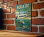 A vintage metal sign for Aquatic Preserve at St. Joseph Bay, Florida, featuring an illustration of a manatee and a bird in a serene underwater scene.