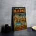 A vintage advertisement for the city of Palermo, Italy, featuring images of the city's landmarks and architecture.