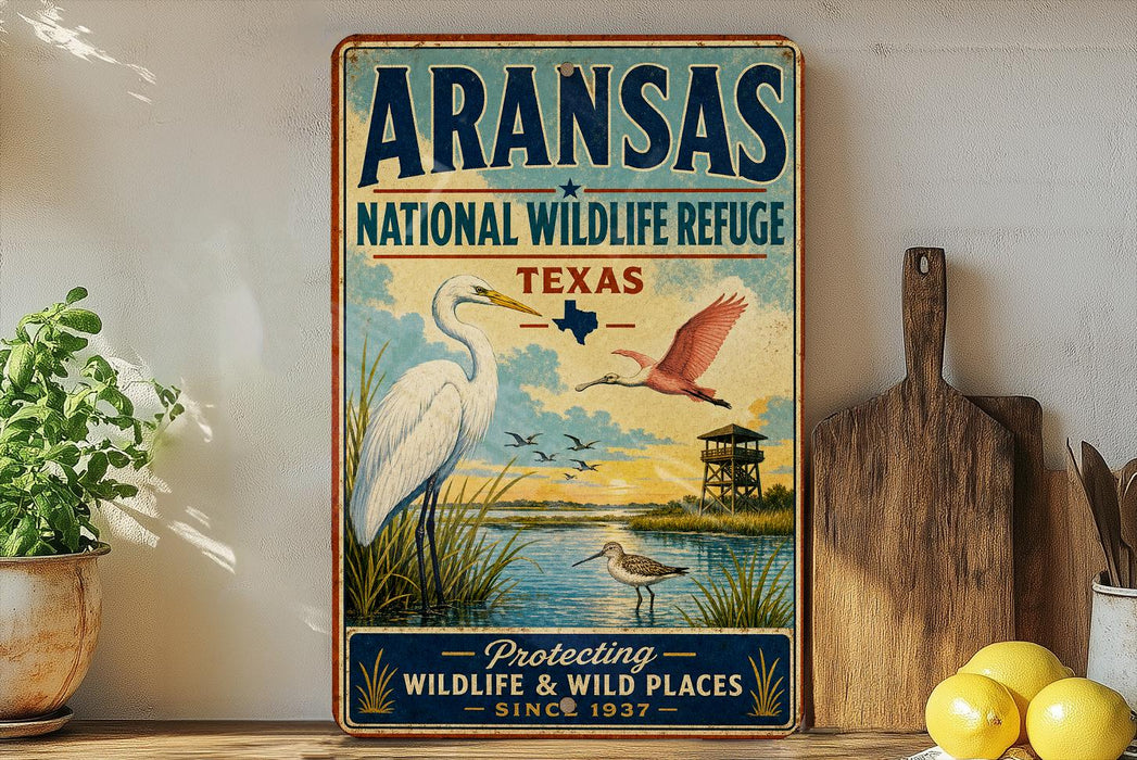 Aransas National Wildlife Refuge Texas Vintage Style Metal Sign Coastal Wildlife Park Decor Gift
