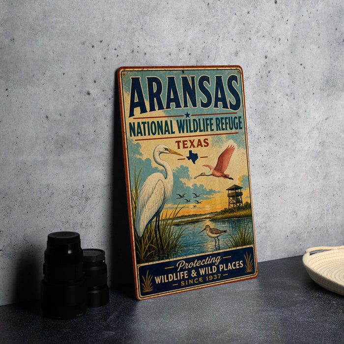 Aransas National Wildlife Refuge Texas Vintage Style Metal Sign Coastal Wildlife Park Decor Gift