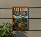 A vintage-style metal sign for the Art Loeb Trail in North Carolina, featuring a scenic mountain landscape with pine trees and a winding trail.