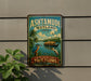 A vintage-style metal sign for Ashtamudi Wetland in India, featuring a tropical landscape with palm trees, birds, and a boat on the water.
