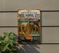 a vintage-style sign advertising fossil sites in Australia, with illustrations of two fossilized animals and text describing the sites.