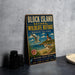 A vintage-style sign for the Block Island National Wildlife Refuge in Rhode Island, featuring illustrations of seagulls and a lighthouse.