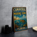 A vintage-style metal sign for the Canaveral National Seashore Marine Zone in Florida, featuring an illustration of a manatee and other marine life.