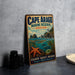 A vintage-style sign for the Cape Arago Marine Reserve in Oregon, featuring illustrations of the ocean, lighthouse, and marine life.