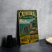 A vintage-style sign for Cathedral State Park in West Virginia, featuring a scenic illustration of the park's rock formations and landscape.