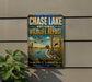 A vintage metal sign for the Chase Lake National Wildlife Refuge in North Dakota, featuring a duck and a sign indicating a haven for wildlife.
