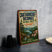 A vintage-style metal sign for the Chattahoochee Oconee National Forests in Georgia, featuring a scenic landscape with a river, mountains, and wildflowers.