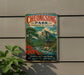 A vintage metal sign for Cheongong Park, Republic of Korea, featuring a scenic landscape with mountains, a pagoda, and a river.