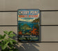 A vintage-style sign for Cherry Point Aquatic Reserve in Washington, featuring an illustration of marine life and the text "Discover a Thriving Marine Sanctuary".