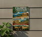 a vintage-style sign for Ciento E Vallo di Diano National Park, showcasing the archaeological sites of Paestum and Velia.