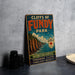 A vintage-style sign for Cliffs of Fundy Park, featuring a scenic image of the park's cliffs and surrounding nature.